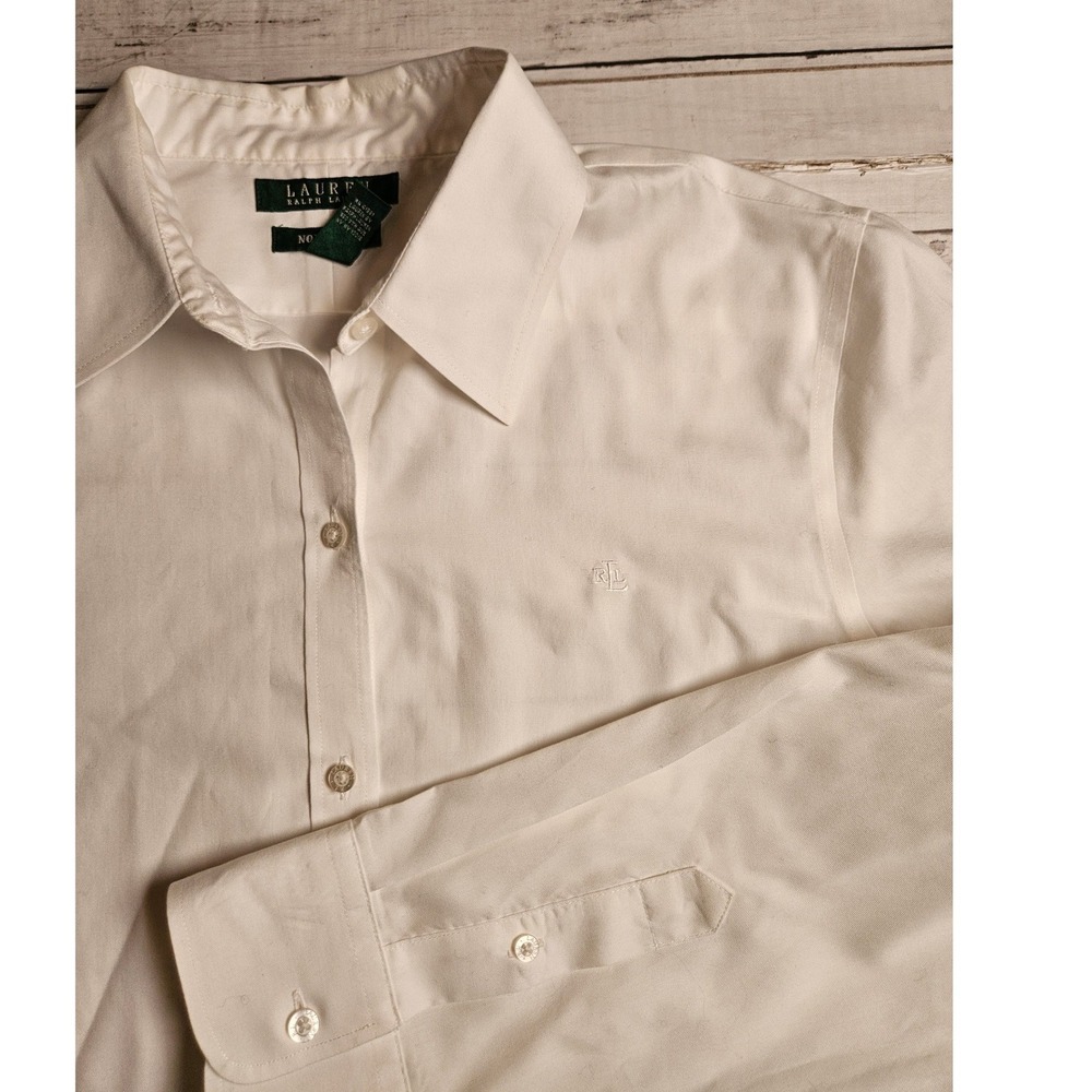 Lauren Ralph Lauren Womens White Non-Iron Cotton Button Down Shirt Large